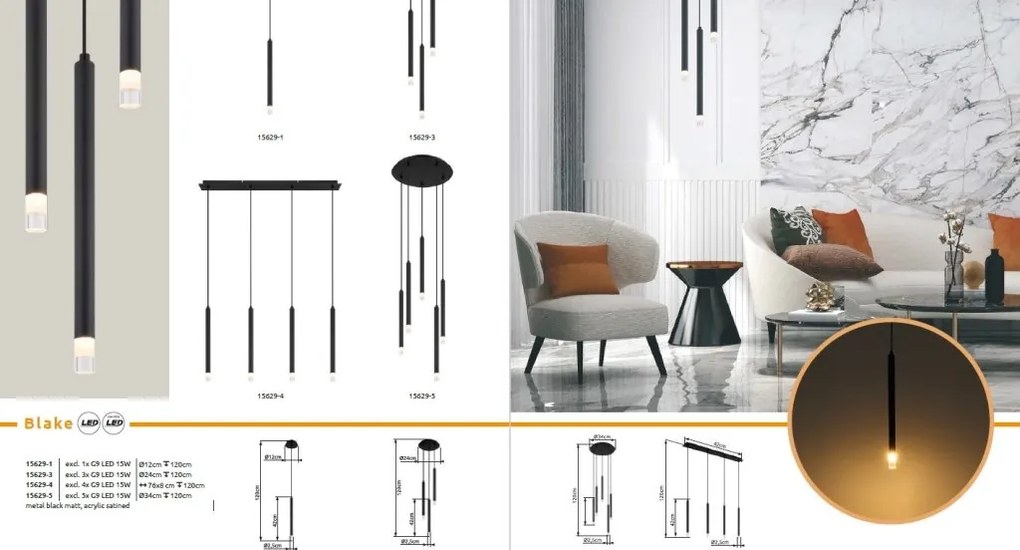 Lustra suspendata design minimalist BLAKE 4L negru