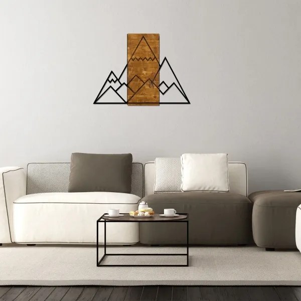 Decorațiune de perete 78x58 cm lemn/metal munți