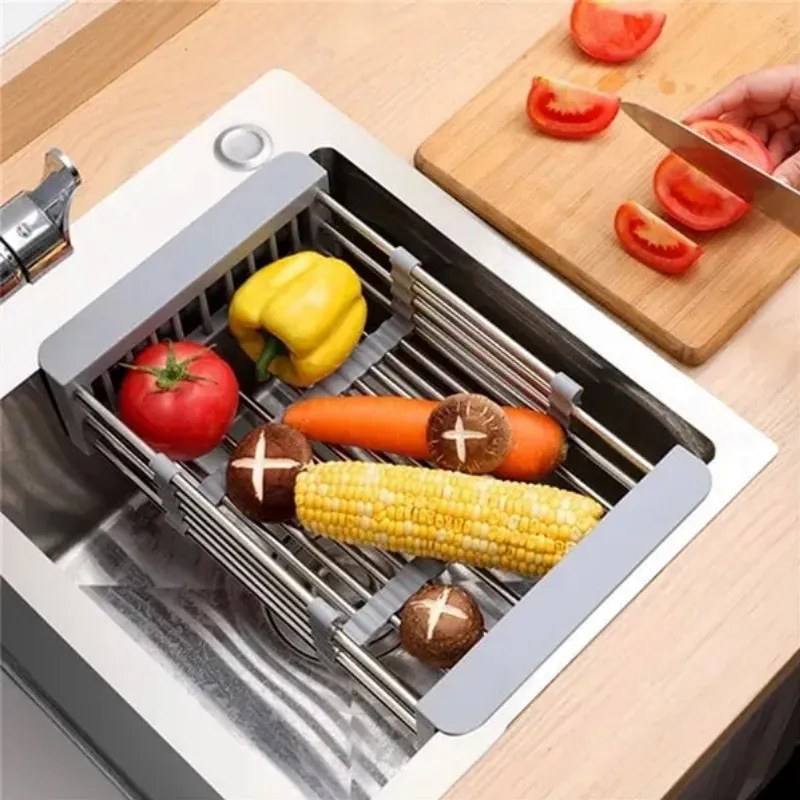 Resigilat: Suport reglabil de depozitare si scurgere Sinkmate, Instalare usoara, Compact, Pana la 10 kg, Gri/Argintiu