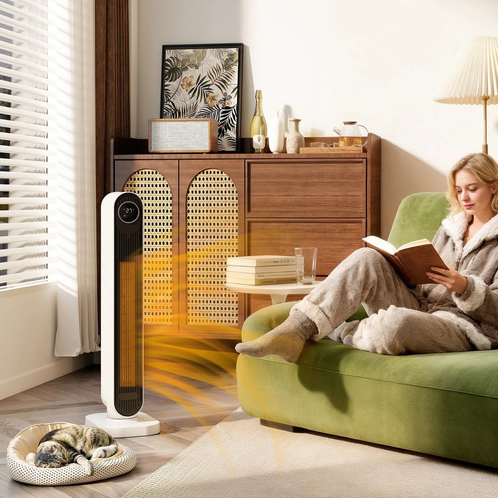 HOMCOM Încălzitor Electric cu Ventilator 2000W cu Telecomandă 30x22x82,5 cm, Alb | Aosom Romania