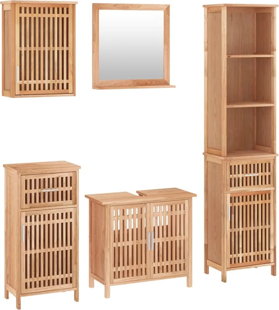 vidaXL Set mobilier de baie, 5 piese, lemn masiv de nuc