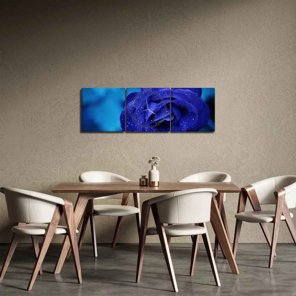 Tablou cu trandafir albastru (cu ceas) (90x30 cm)