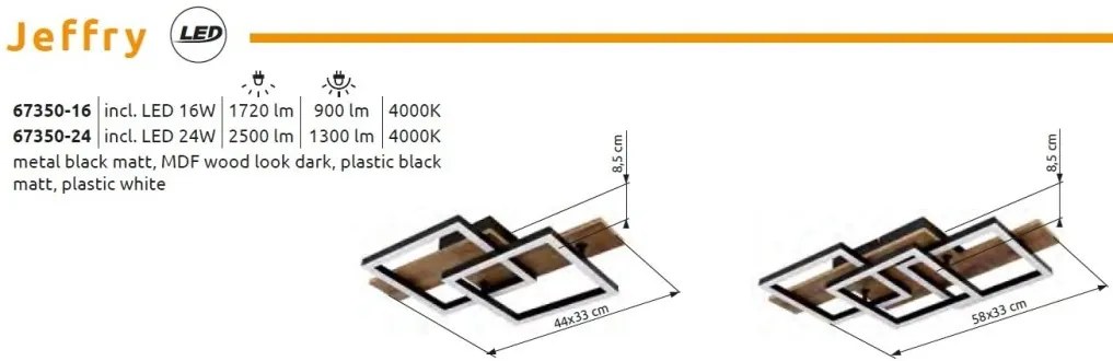 Plafoniera LED design slim JEFFRY aspect lemn 67350-16 GL