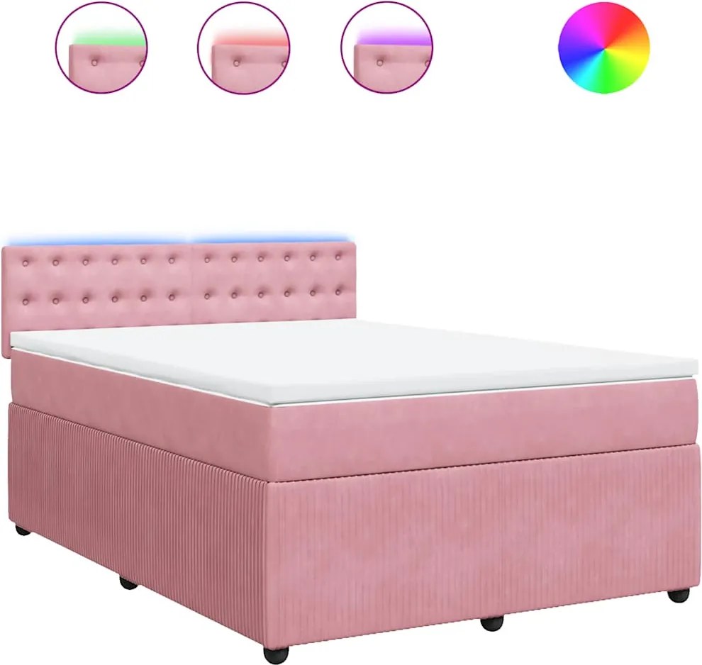 vidaXL Pat box spring cu saltea, roz, 160x200 cm, catifea