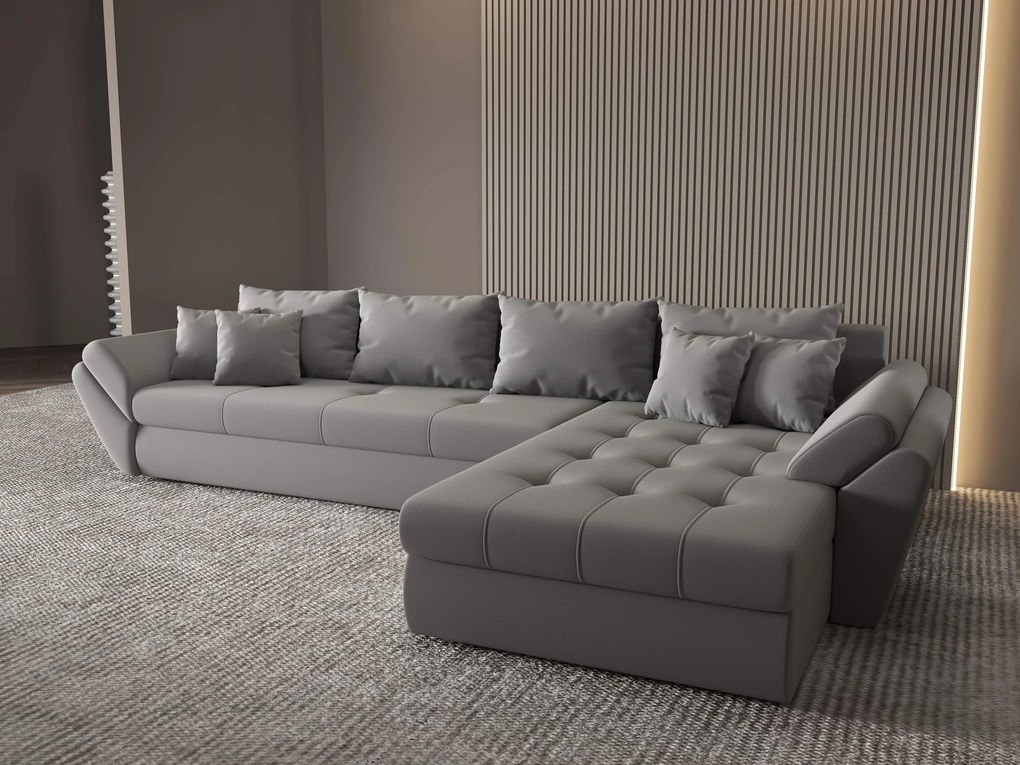 Colțar extensibil dumonde cu ladă de depozitare si sezut confortabil din spuma high-density, Loana XL Royal Gri II 335x185 cm