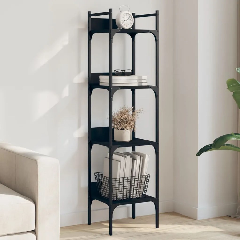 vidaXL Bibliotecă 4 niveluri, negru, 35x30x138,5 cm, lemn prelucrat
