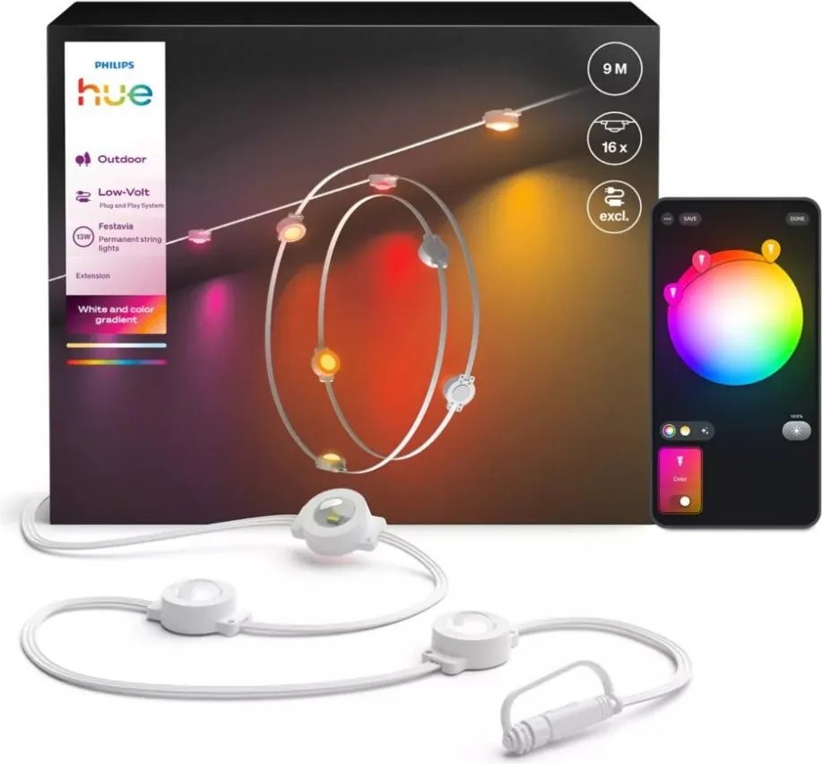 Philips Hue FESTAVIA - Șir exterior LED RGBW dimabil, extensibil, 16xLED 9m IP65