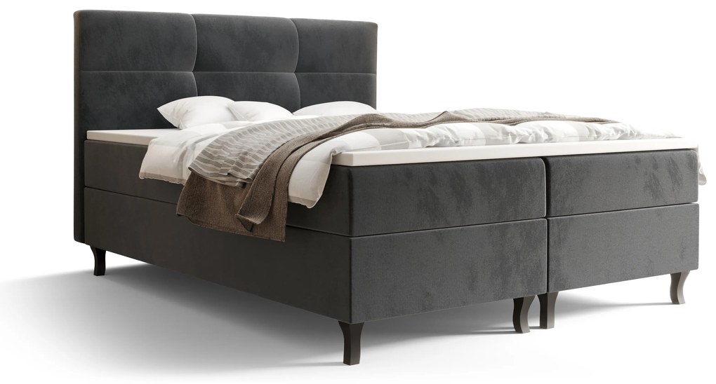 Pat matrimonial Boxspring 160 cm Lumba (gri deschis) ( cu saltea și sp. depozitare). 1046678