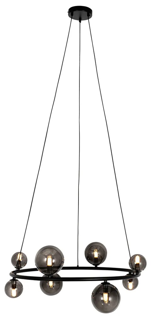 Lampă suspendată neagră cu sticlă fumurie rotundă cu 8 lumini - Monaco