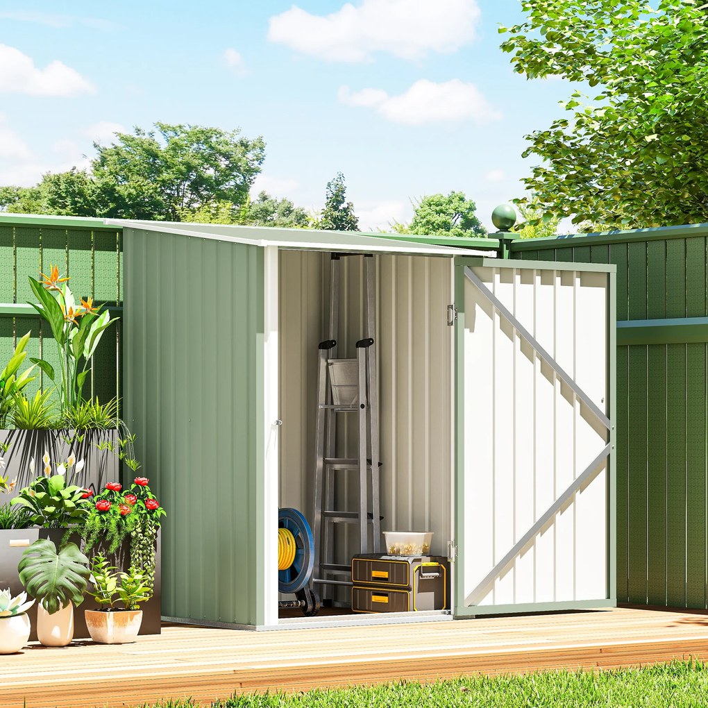 Outsunny Căsuță de Grădină 0,92m² din Oțel Galvanizat, Depozit pentru Unelte cu Ușă Blocabilă, Acoperiș Înclinat, 100x104x160 cm, Verde Deschis | Aosom Romania