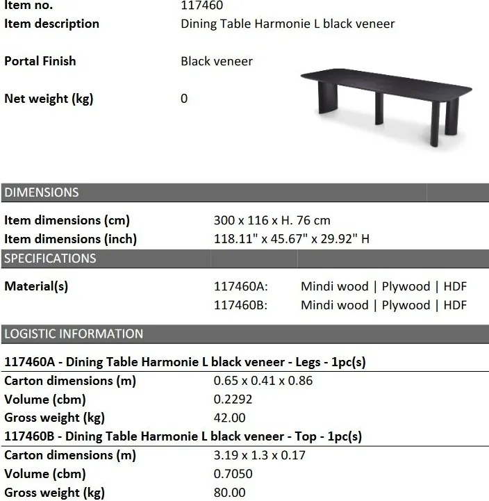 Masa dining moderna design LUX Harmonie L negru 300x116cm