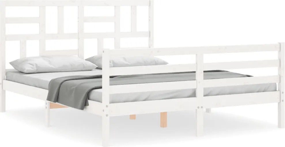 vidaXL Cadru de pat cu tăblie, alb, 160x200 cm, lemn masiv