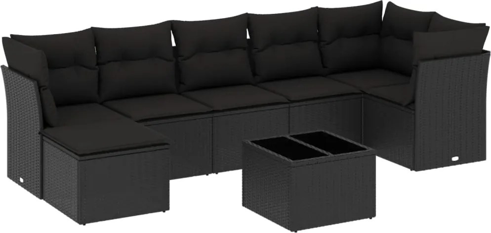 vidaXL Set mobilier de grădină cu perne, 8 piese, negru, poliratan
