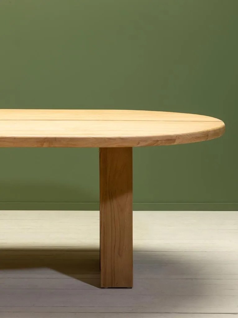 Masa dining ovală de exterior din lemn masiv de tec, L 250 cm, „Atlas”