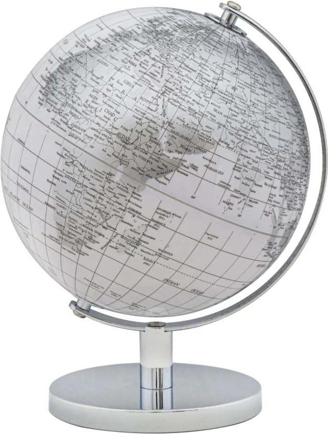 Decorațiune Globe, 28x20x20 cm, plastic/ metal, alb/ argintiu