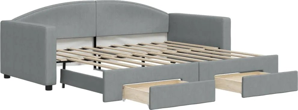 vidaXL Pat de zi cu extensie și sertare, gri deschis, 90x190cm, textil