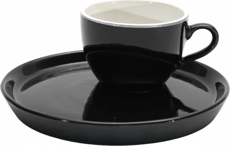 Set Cafea Ceasca si Farfurie Vulcano Duo negru lucios (farfurie 20cm, ceasca 250ml)