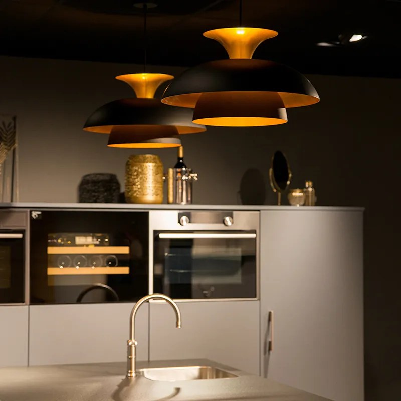 Lampă modernă rotundă cu pandantiv neagră cu aur cu 3 straturi - Titus