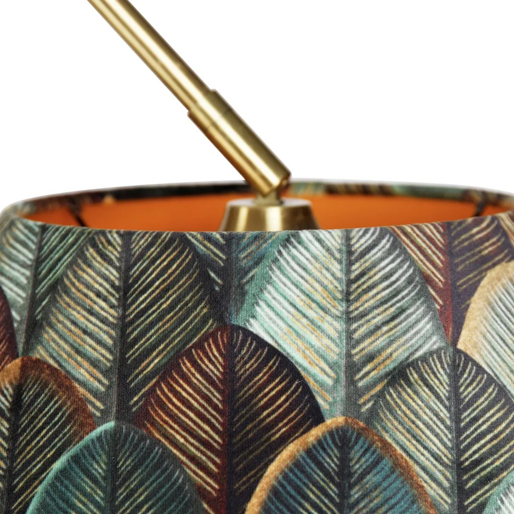 Booglamp messing met wit met dubbele velours kap blad dessin en beige - XXL