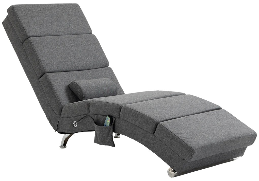 HOMCOM Fotoliu relax salon cu masaj și încălzire, șezlong cu telecomandă și pernă, material din in, gri | Aosom Romania