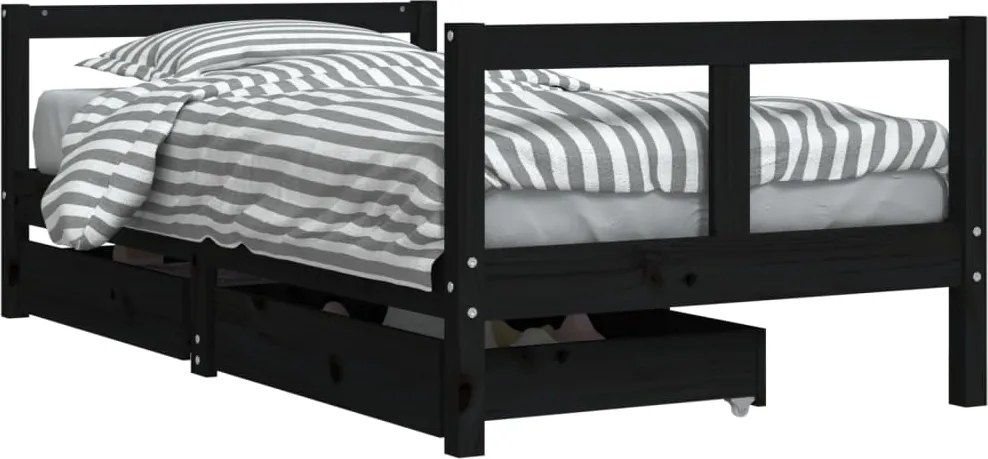 vidaXL Cadru de pat copii cu sertare, negru, 80x160 cm, lemn masiv pin