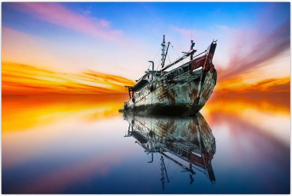 Tablou - Zori peste un naufragiu (90x60 cm)