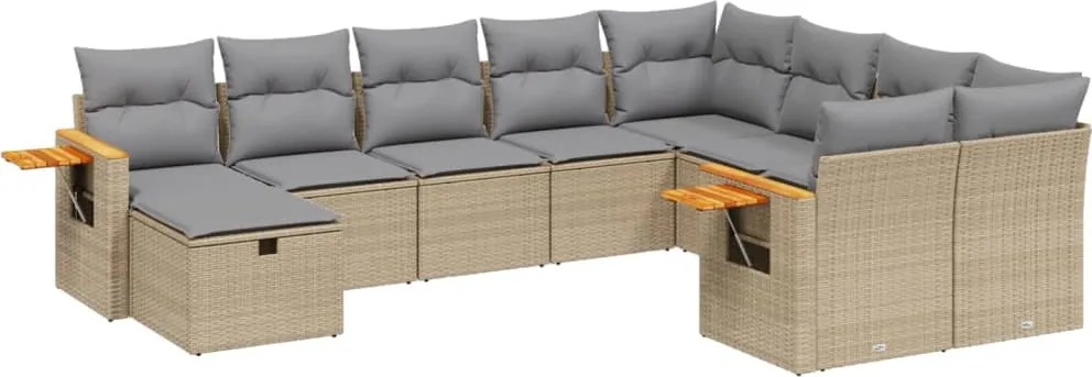 vidaXL Set canapele de grădină cu perne, 10 piese, bej, poliratan