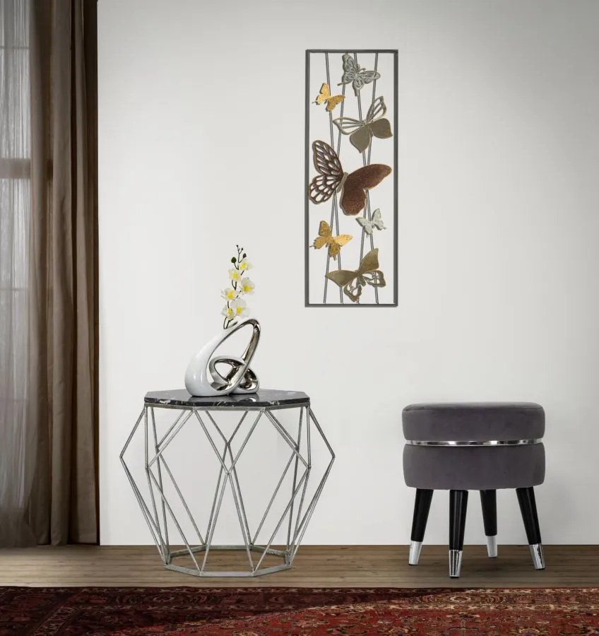 Taburet gri/argintiu din catifea si lemn de Pin, Paris Mauro Ferretti