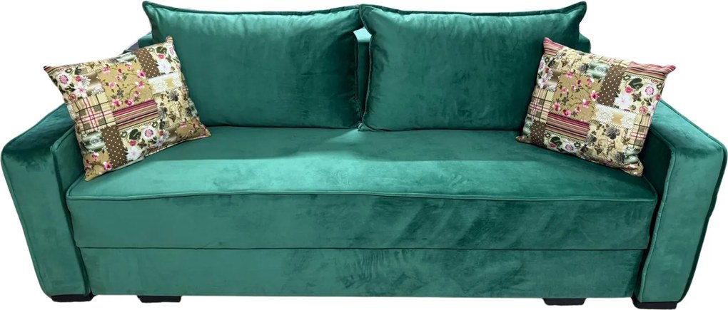 Canapea LARISA extensibila, 3 locuri, cu lada de depozitare, catifea verde smarald , 220x95x85 Verde Smarald, Catifea
