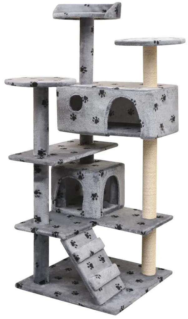 170476 vidaXL Ansamblu pisici cu funie de sisal, 125 cm, imprimeu lăbuțe, gri