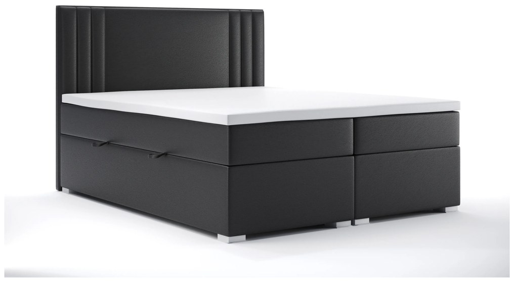 Pat matrimonial Boxspring 140 cm Morcano (Negru piele ecologică) (cu sp. depozitare). 1044271