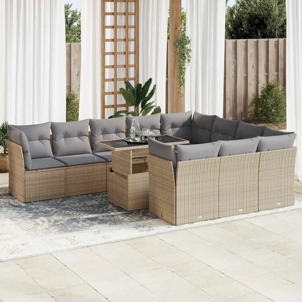 vidaXL Set canapele de grădină cu perne, 11 piese, bej, poliratan