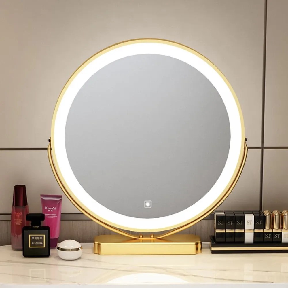 RESIGILAT-Set RANIA, Masă de toaletă pentru machiaj cu oglindă iluminată LED, control touch, 6 sertare, comoda, scaun, Gri