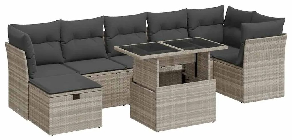 3327792 vidaXL Set mobilier de grădină cu perne, 8 piese gri deschis poliratan