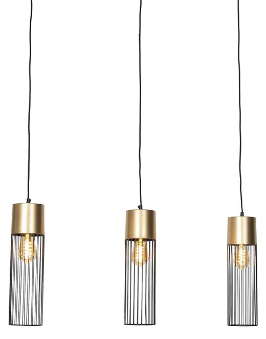 Lampă suspendată de design neagră cu auriu cu 3 lumini - Maura