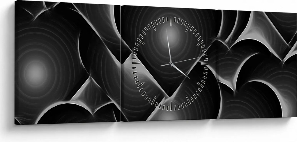 Tablou cu inimile alb - negre (cu ceas) (90x30 cm)