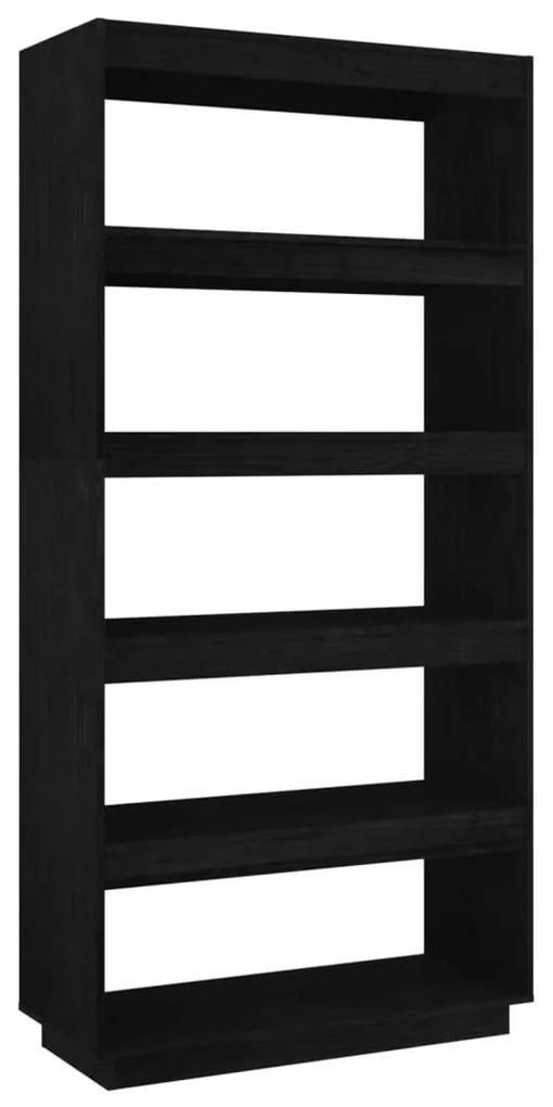 810898 vidaXL Bibliotecă/Separator cameră, negru, 80x35x167 cm lemn masiv pin