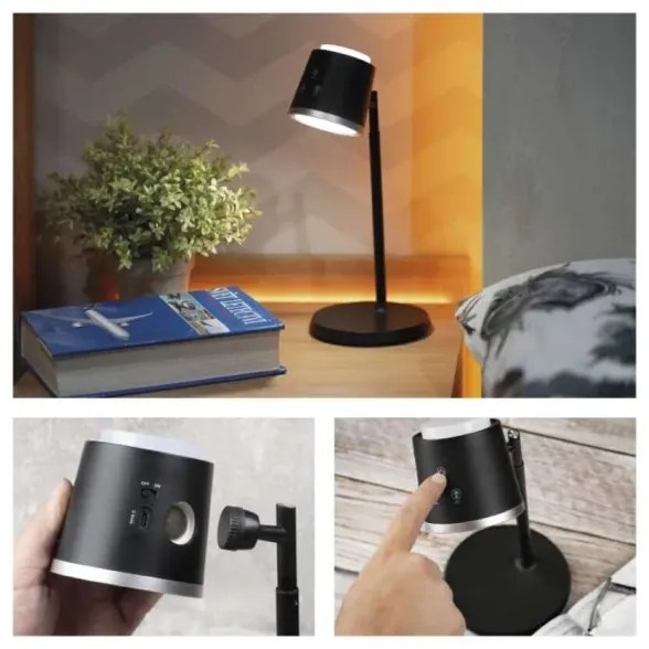 Lampă LED reîncărcabilă dimabilă de masă 4 în 1 LED/6W/3,7V 3000K/4000K/6500K negru