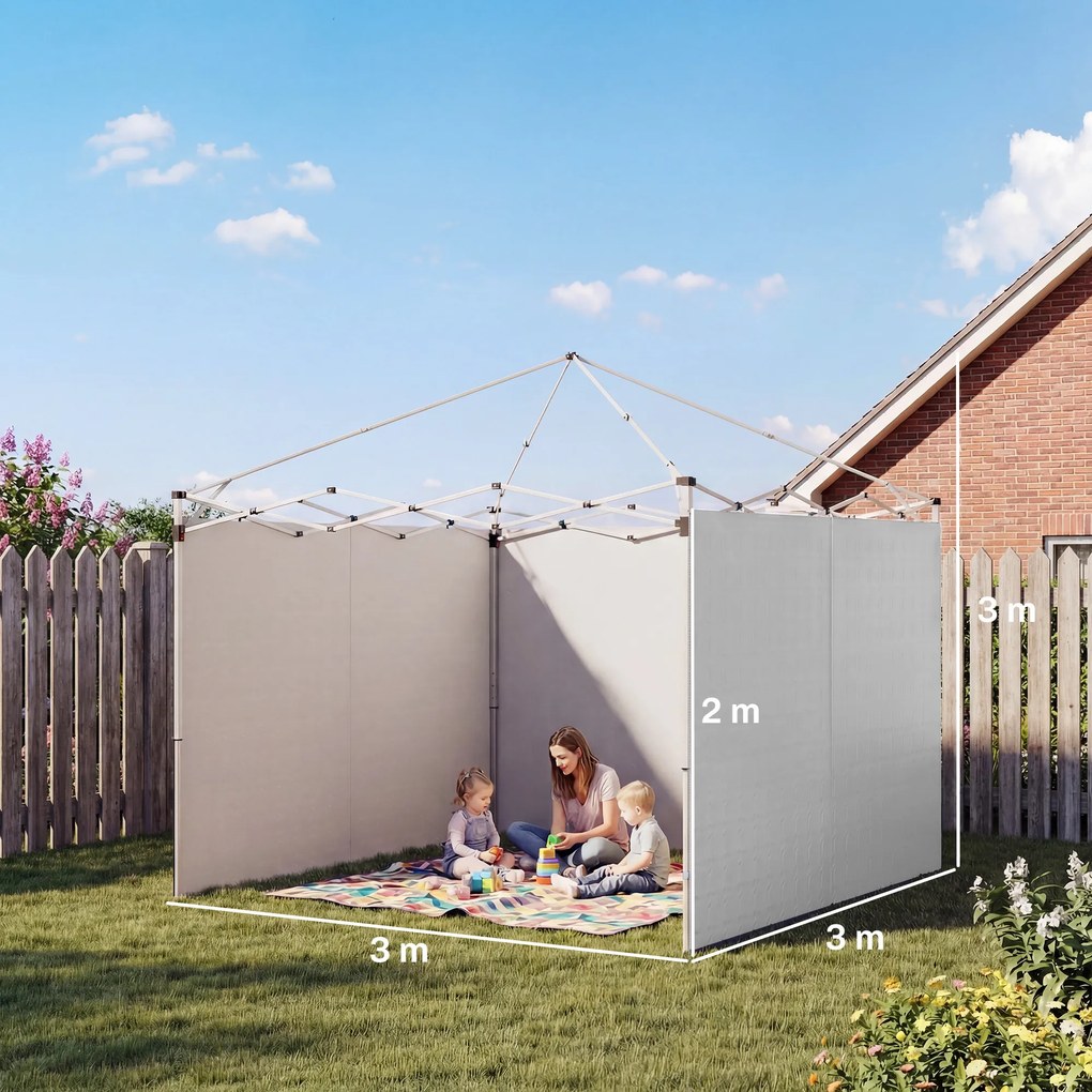 Outsunny 3 Panouri Laterale pentru Pavilioane 3x3 m 300x200 cm Panouri Laterale de Schimb din Pânză Oxford cu Fermoar Alb | Aosom Romania