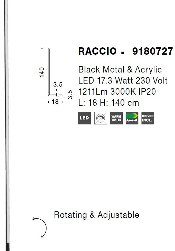 Lampadar, lampa de podea LED design modern RACCIO negru