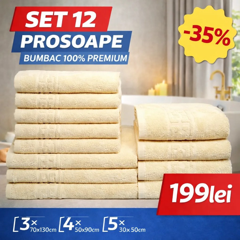 Set 12 Prosoape Premium Bumbac 100% – Moi &amp; Absorbante 🔥