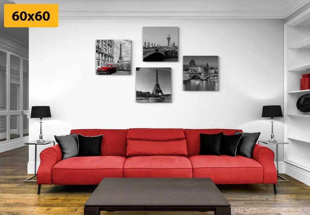 Set tablouri Parisul cu retro mașină roșie