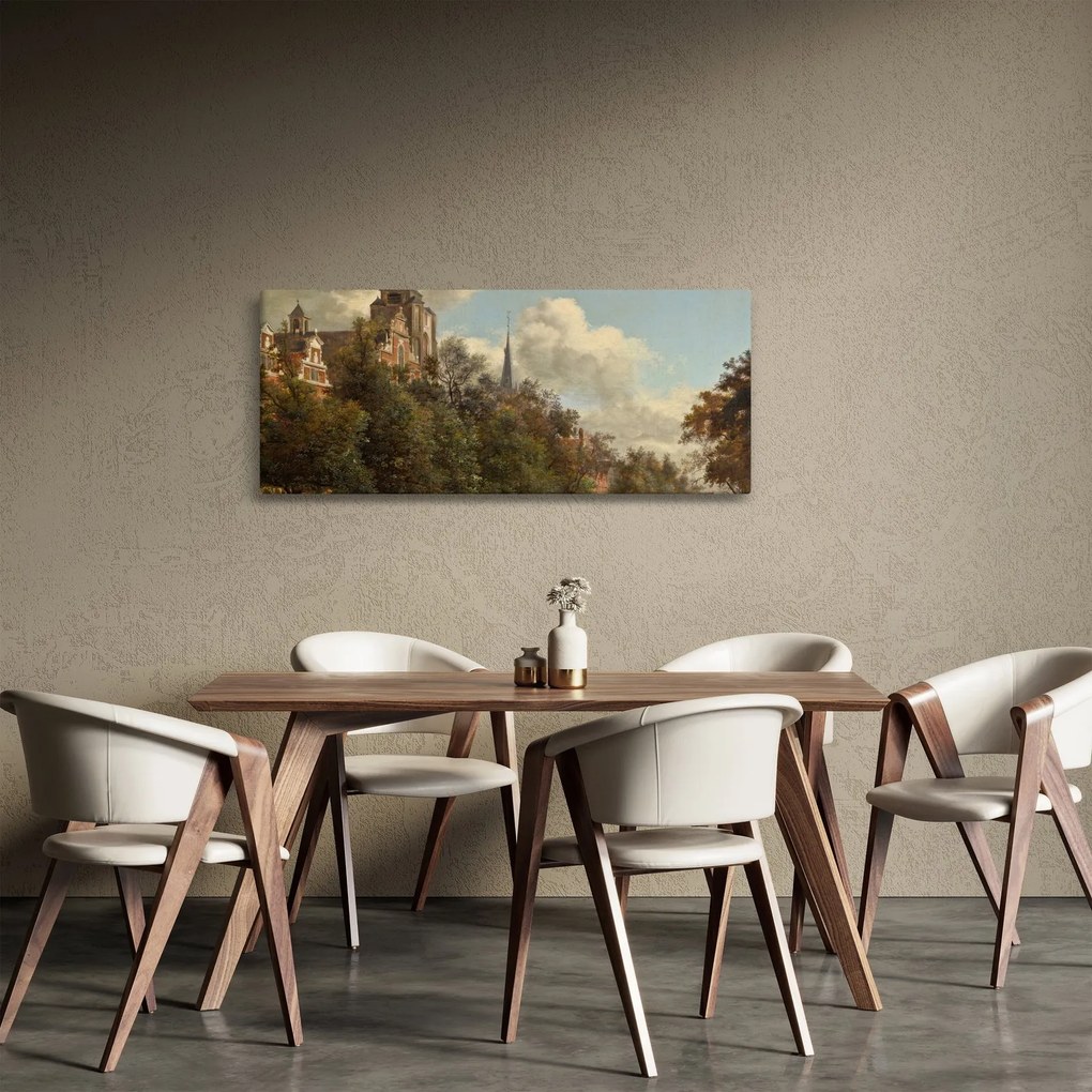 Tablou - Jan van der Heyden, View Down a Dutch Canal, reproducere (120x50 cm)