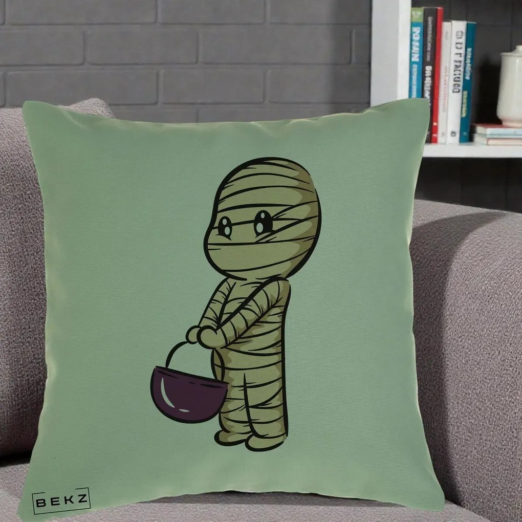 Perna Decorativa Halloween Mummy Kawaii cu Cos, 40x40 cm, Verde, Husa Detasabila, Perna Inclusa, BEKZ®