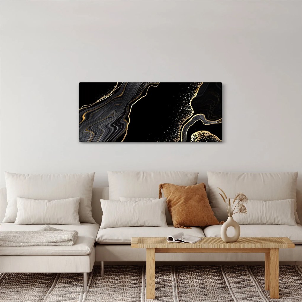 Tablou - Marmură negru - auriu (120x50 cm)