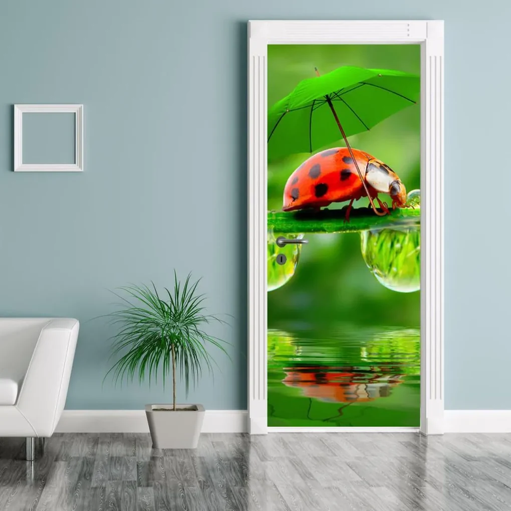 Fototapeta pentru ușă - buburuza cu umbrela (95x205cm)