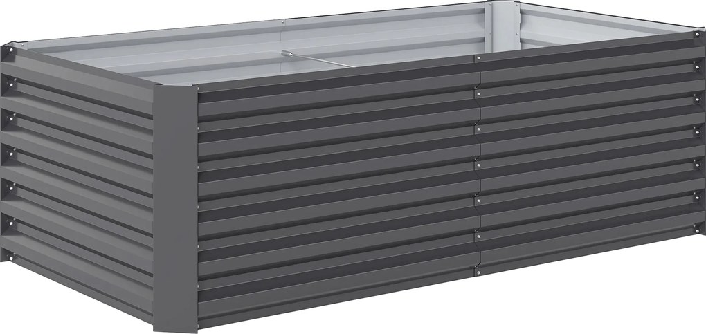 Outsunny Pat de Grădină Ridicat pentru Exterior cu Fund Deschis și Bare de Susținere, Jardinieră din Oțel Galvanizat, pentru Flori, Legume, Balcon sau Grădină, 180x90x57,5 cm, Gri Închis | Aosom Romania