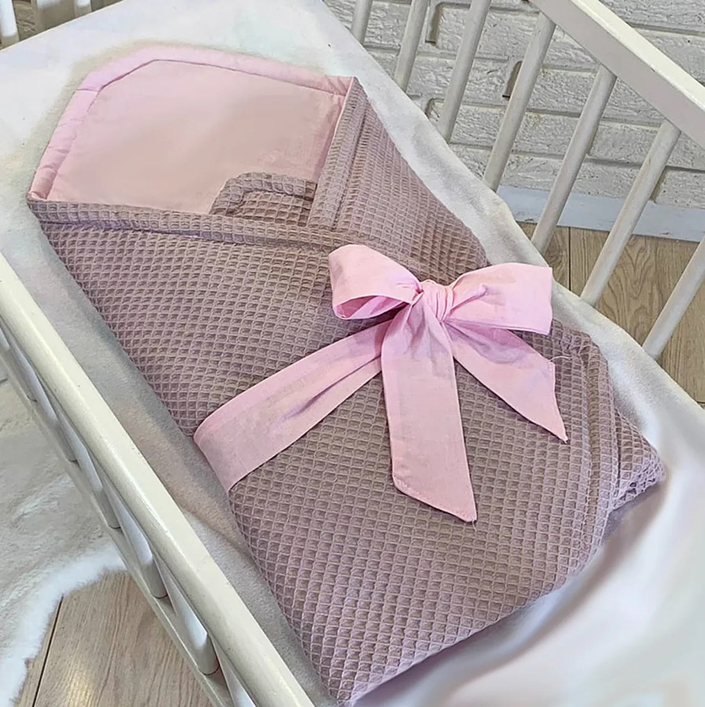 Pătură de înfășat de lux Baby Nellys, material făgure cu fundă, 75 x 75 cm - roz
