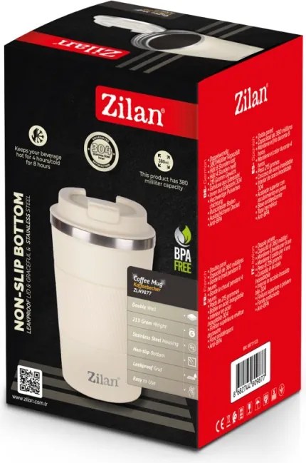 Cana de cafea Zilan ZLN9877 termos, capacitate 380ml, interior din inox, pereti dublii, crem