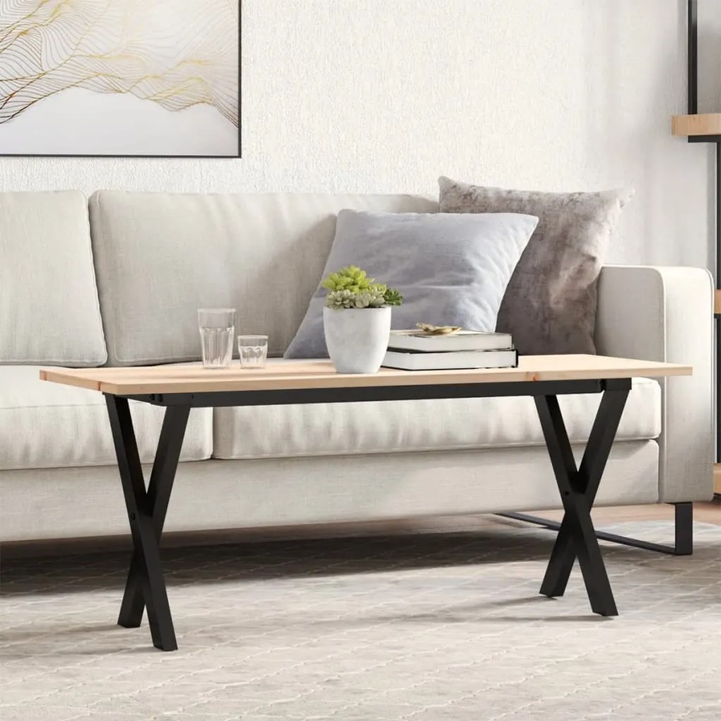 vidaXL Masă de cafea, cadru X, 110x40x45 cm, lemn masiv pin și Oţel